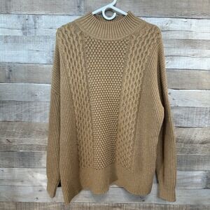 GAP Camel Knit Mock Neck Cable Knit Sweater Women's Size Medium‎ Oversized